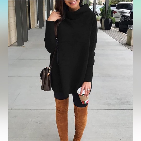 Turtleneck Batwing Slouchy Oversized Sweater Dress - Picture 5 of 5